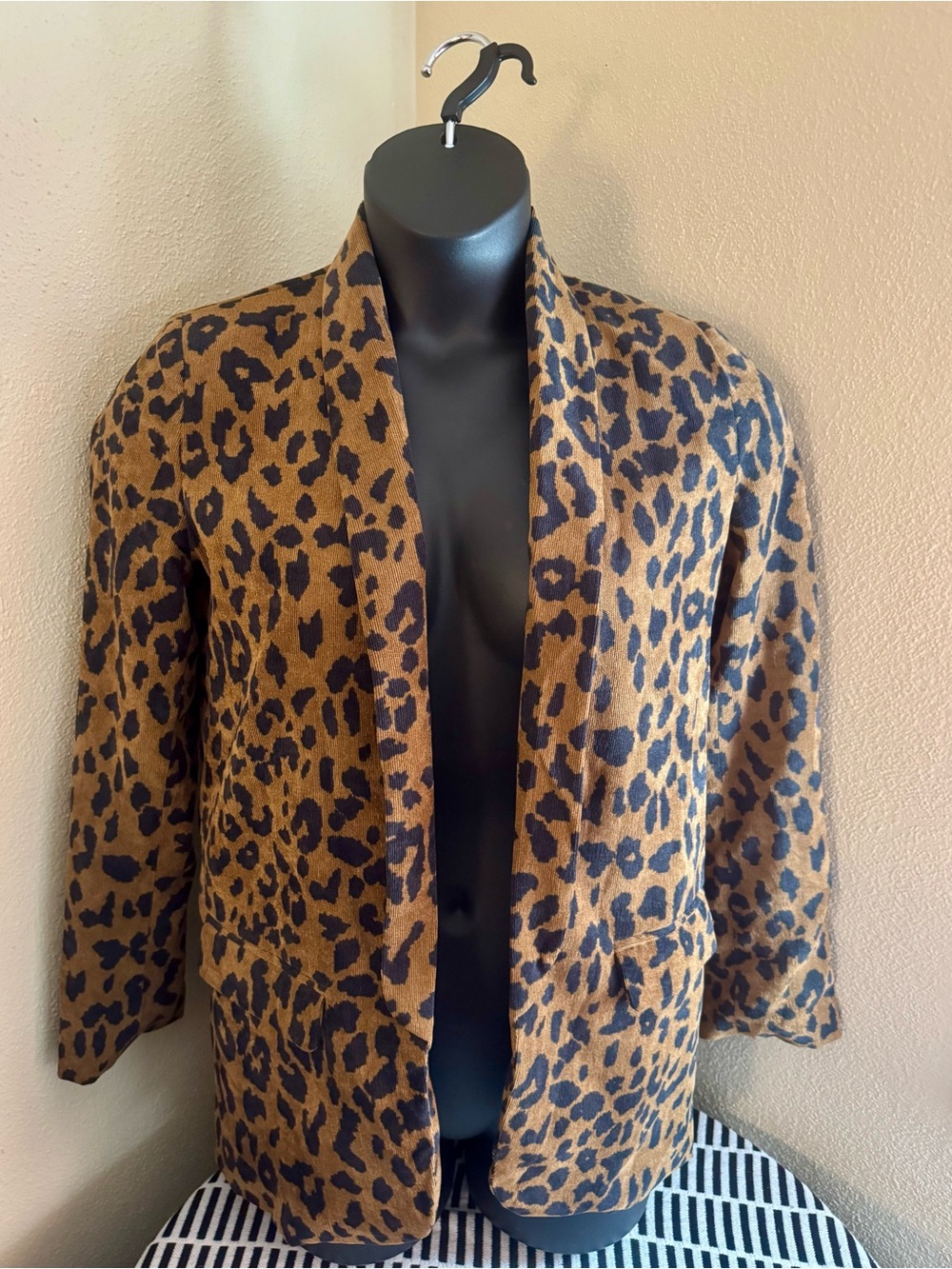 Nasty Gal Leopard Print and Corduroy Lined Open Front Blazer